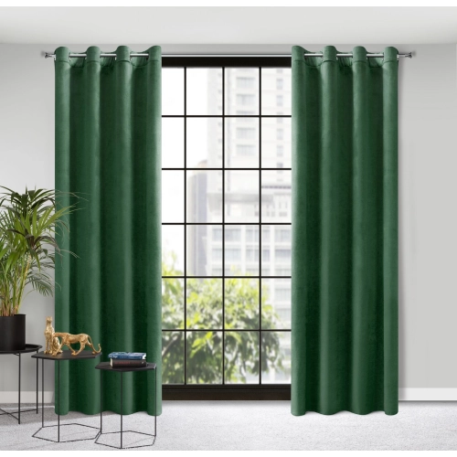 Designová závěs Rosa z jemného sametu - 140x250 cm - zelený uchycení dekorační kroužky