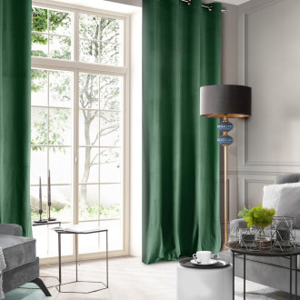 Dizajnový záves Rosa z jemného zamatu - 140x250 cm - zelený uchytenie dekoračné kolieska