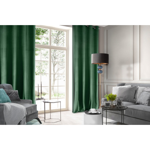Dizajnový záves Rosa z jemného zamatu - 140x250 cm - zelený uchytenie dekoračné kolieska