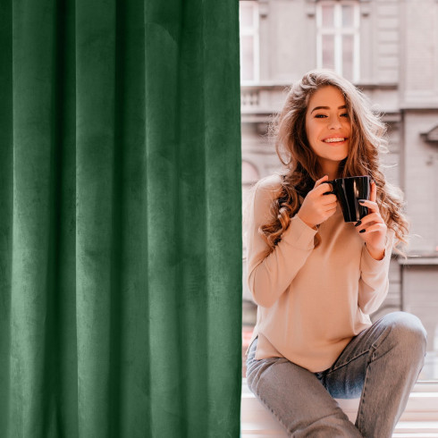 Dizajnový záves Rosa z jemného zamatu - 140x250 cm - zelený uchytenie dekoračné kolieska