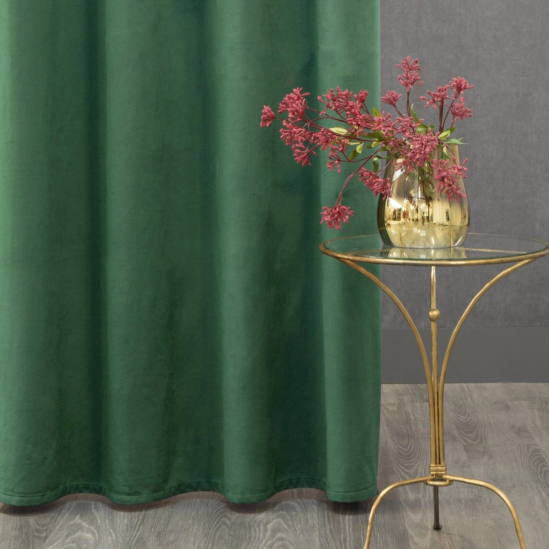 Rosa dizájnfüggöny finom bársonyból - 140 x 250 cm - zöld, rögzítés: dekoratív karikák