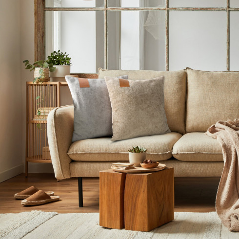 Povlak na polštář s koženou vložkou - cihlová 45x 45 cm