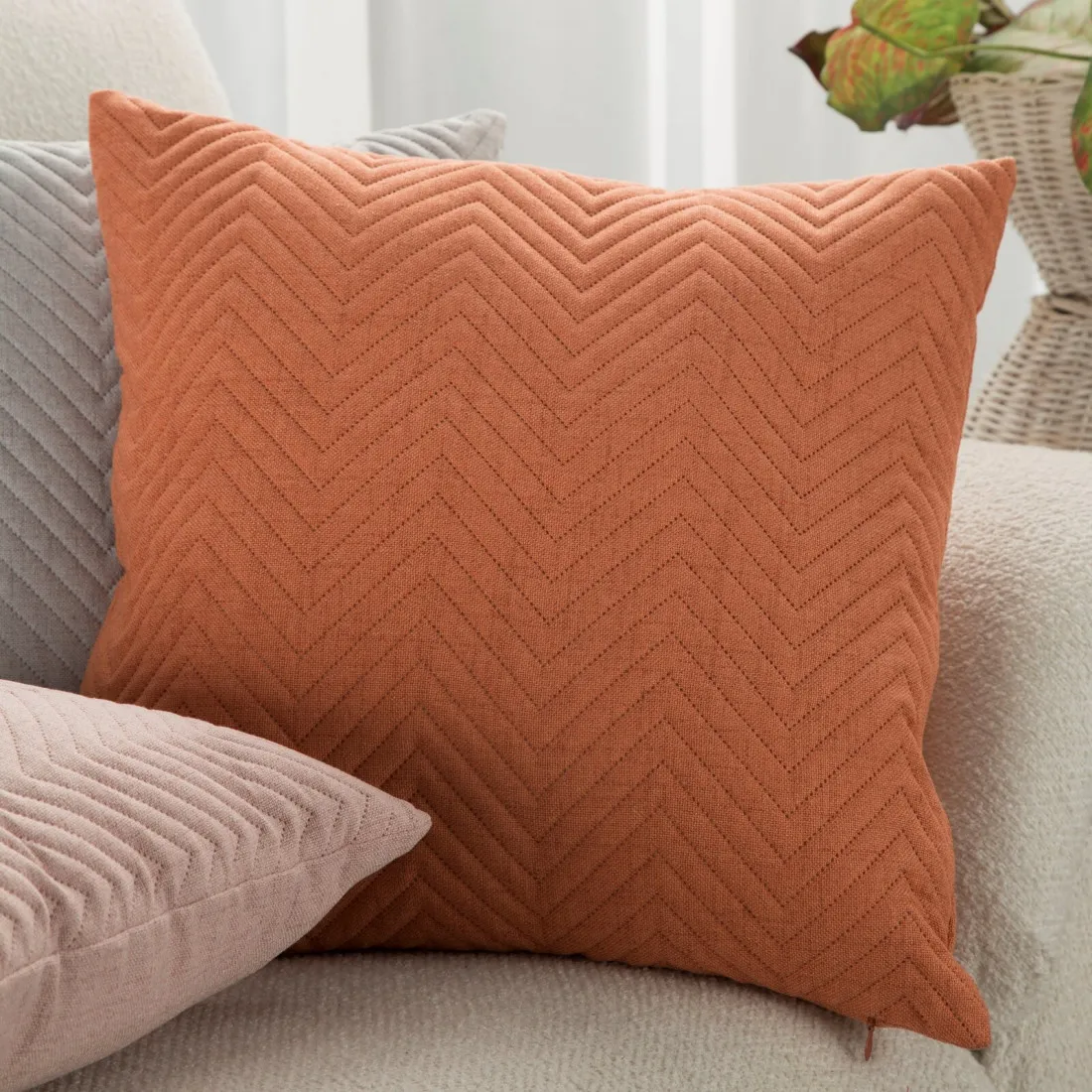 Prémiový prešívaný ľanový prehoz z tkaniny so štruktúrou ľanu - tehlový 220x240 cm 