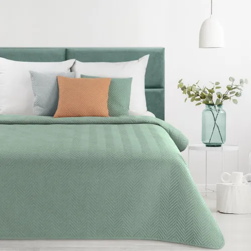 Prémiový prošívaný lněný přehoz z tkaniny se strukturou lnu - zelený 200x220 cm 