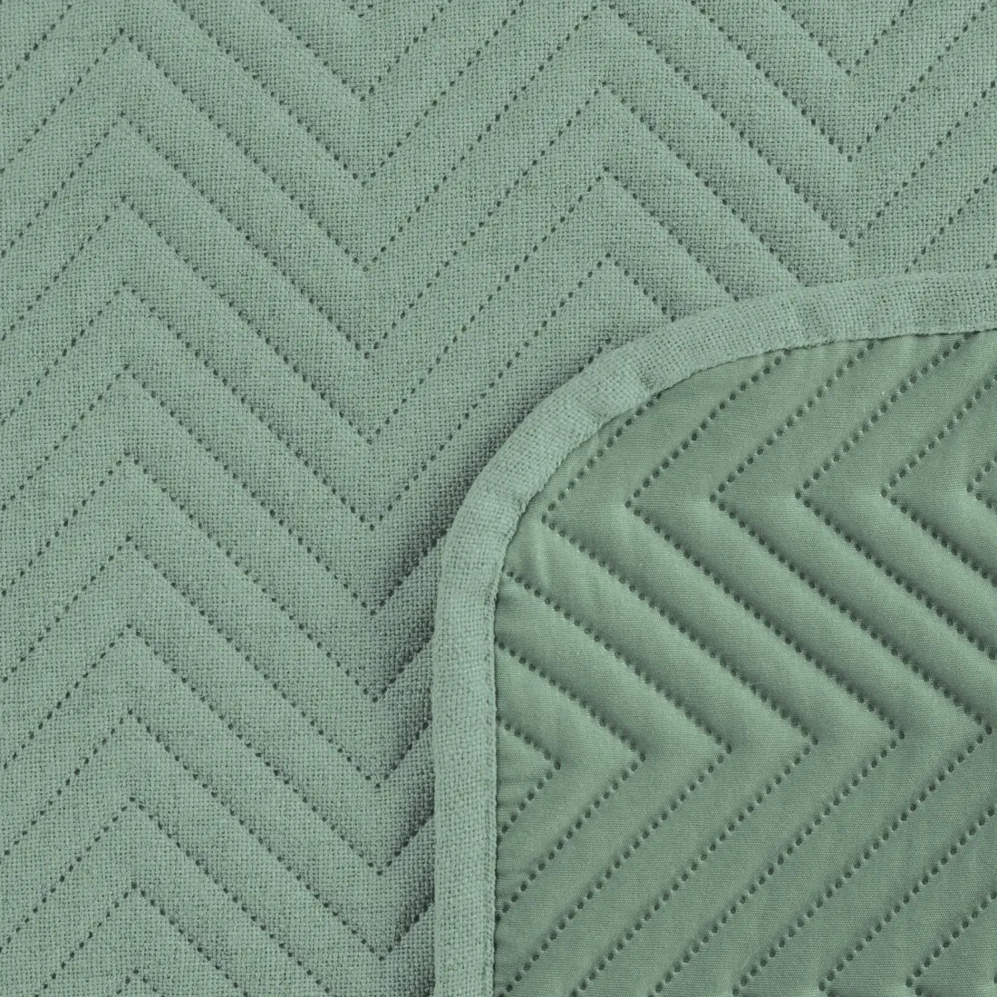 Prémiový prošívaný lněný přehoz z tkaniny se strukturou lnu - zelený 200x220 cm 