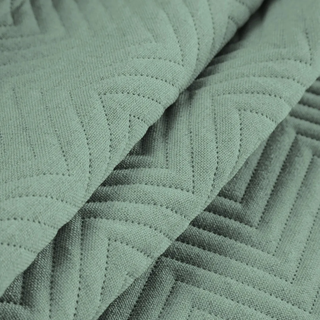 Prémiový prošívaný lněný přehoz z tkaniny se strukturou lnu - zelený 200x220 cm 