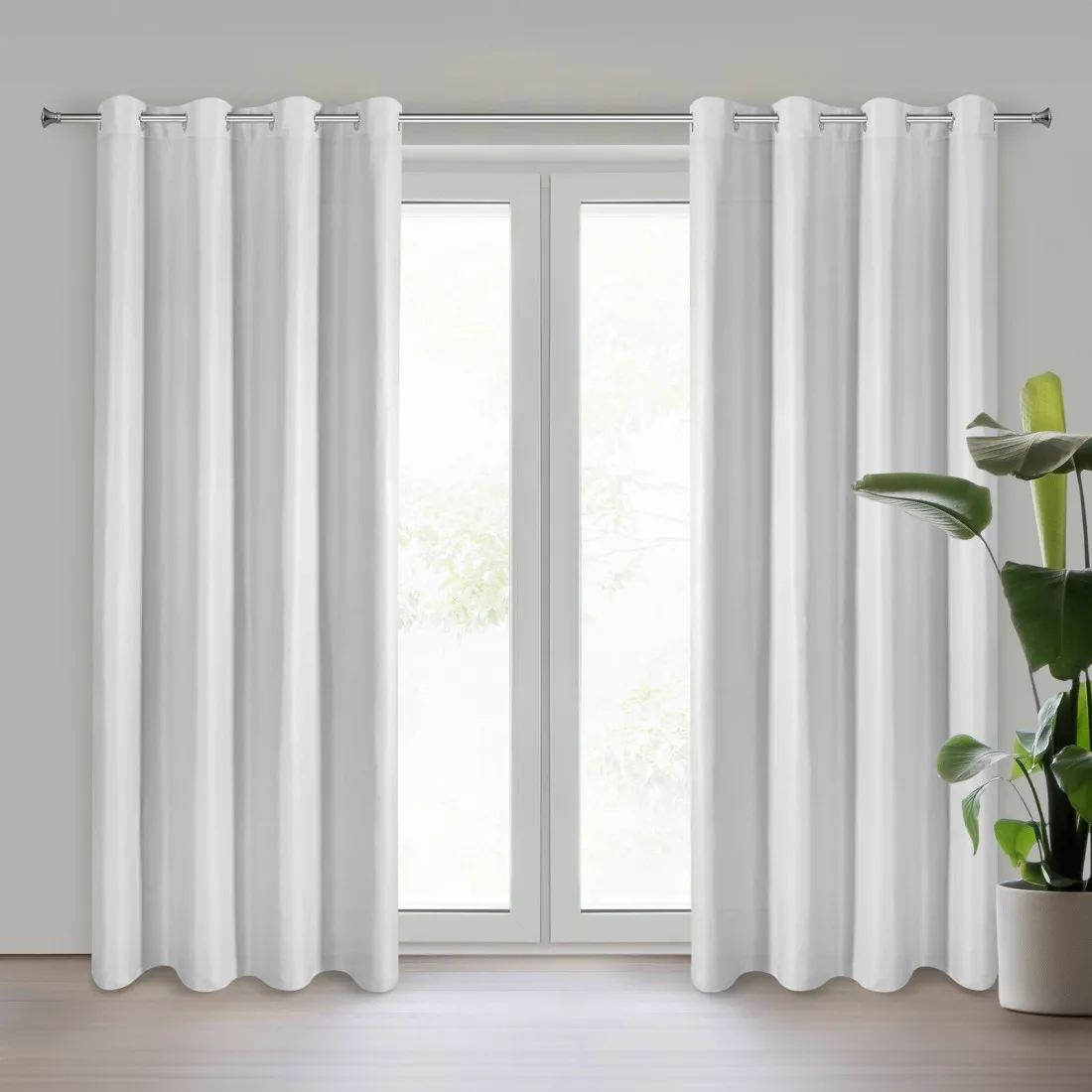 Záves Adari z hladkej matnej látky 140x250 cm - biely, uchytenie dekoračné kolieska