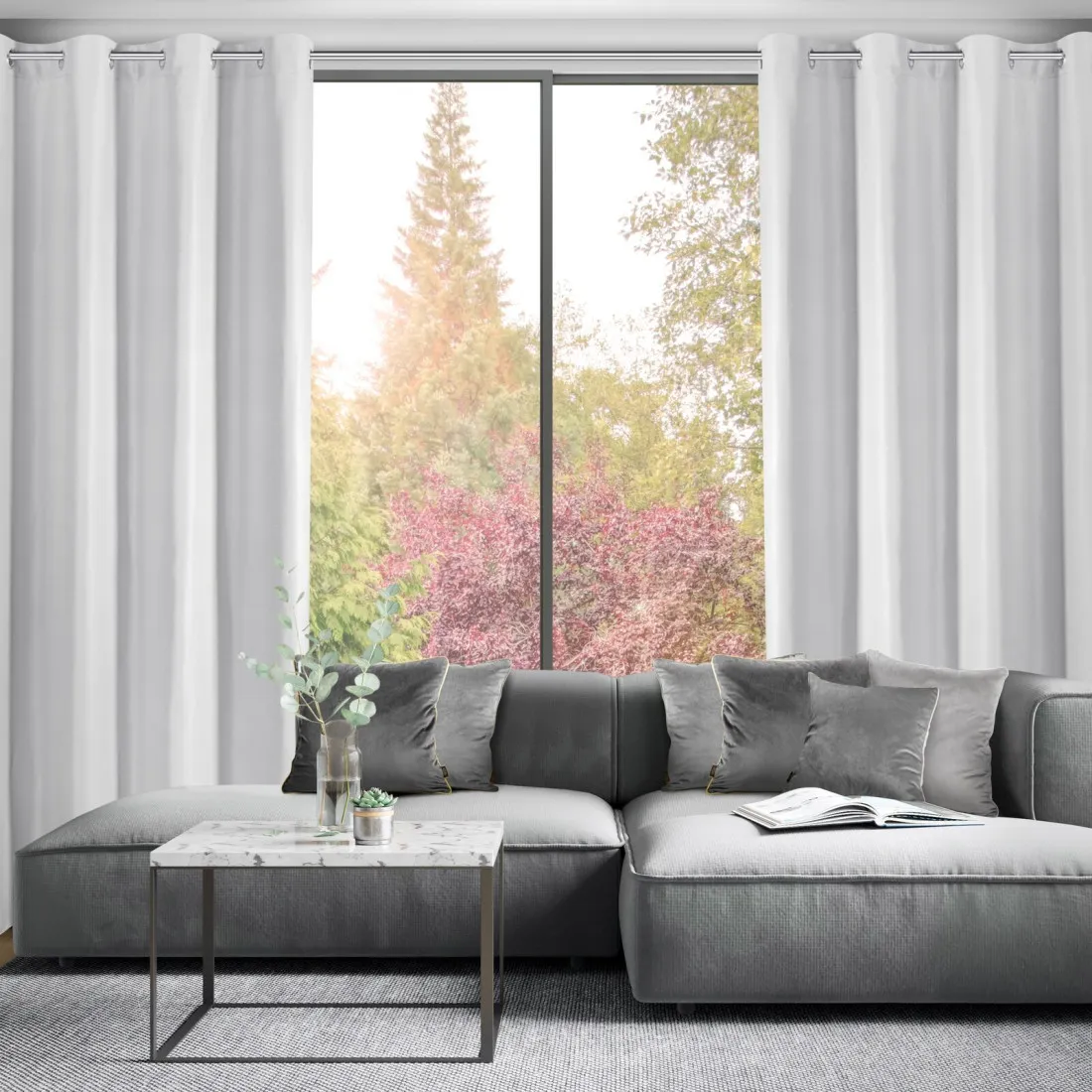 Záves Adari z hladkej matnej látky 140x250 cm - biely, uchytenie dekoračné kolieska