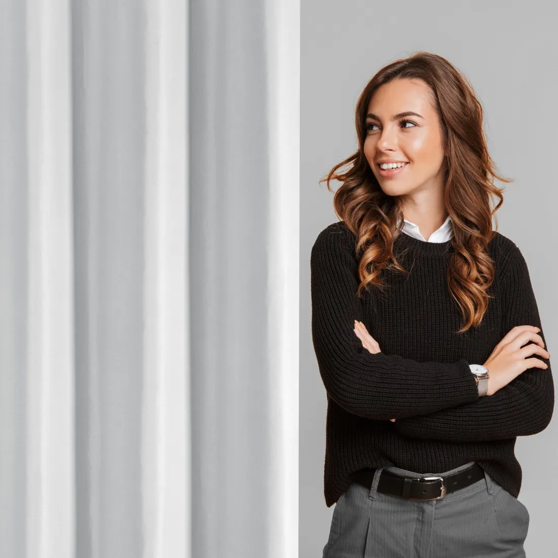 Záves Adari z hladkej matnej látky 140x250 cm - biely, uchytenie dekoračné kolieska