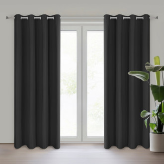 Záves Adari z hladkej matnej látky 140x250 cm - čierny, uchytenie dekoračné kolieska