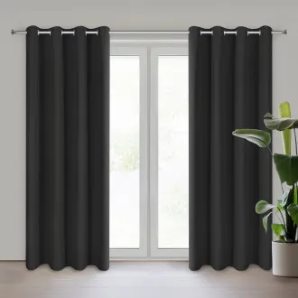 Závěs Adari z hladké matné látky 140x250 cm - černý, uchycení dekorační kroužky