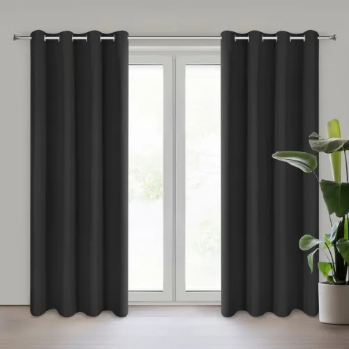 Závěs Adari z hladké matné látky 140x250 cm - černý, uchycení dekorační kroužky