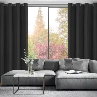 Závěs Adari z hladké matné látky 140x250 cm - černý, uchycení dekorační kroužky