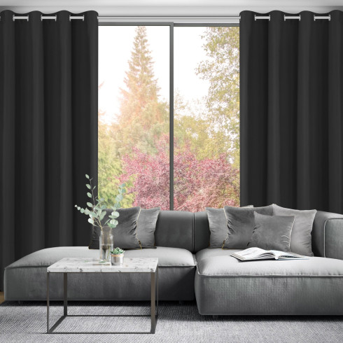 Závěs Adari z hladké matné látky 140x250 cm - černý, uchycení dekorační kroužky