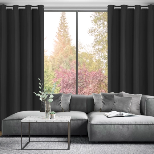 Závěs Adari z hladké matné látky 140x250 cm - černý, uchycení dekorační kroužky