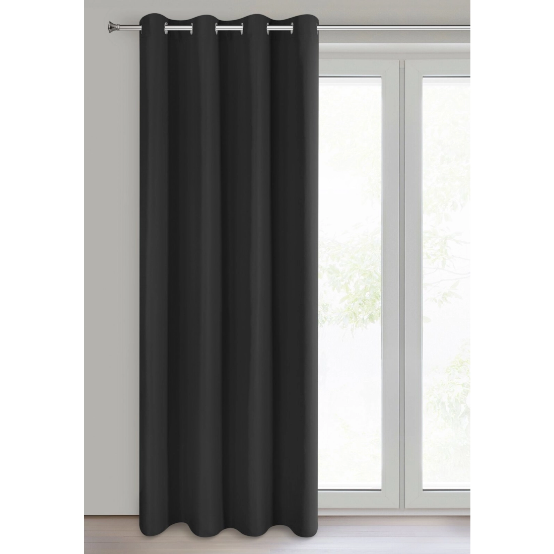 Závěs Adari z hladké matné látky 140x250 cm - černý, uchycení dekorační kroužky