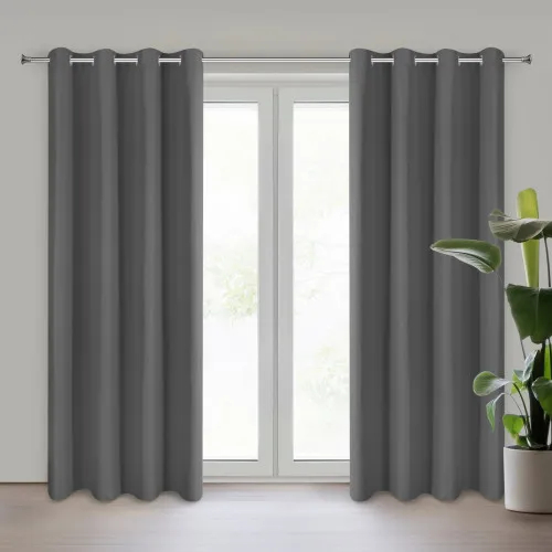 Záves Adari z hladké matné látky 140x250 cm - šedý, uchycení dekorační kroužky