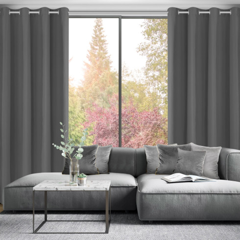 Záves Adari z hladké matné látky 140x250 cm - šedý, uchycení dekorační kroužky