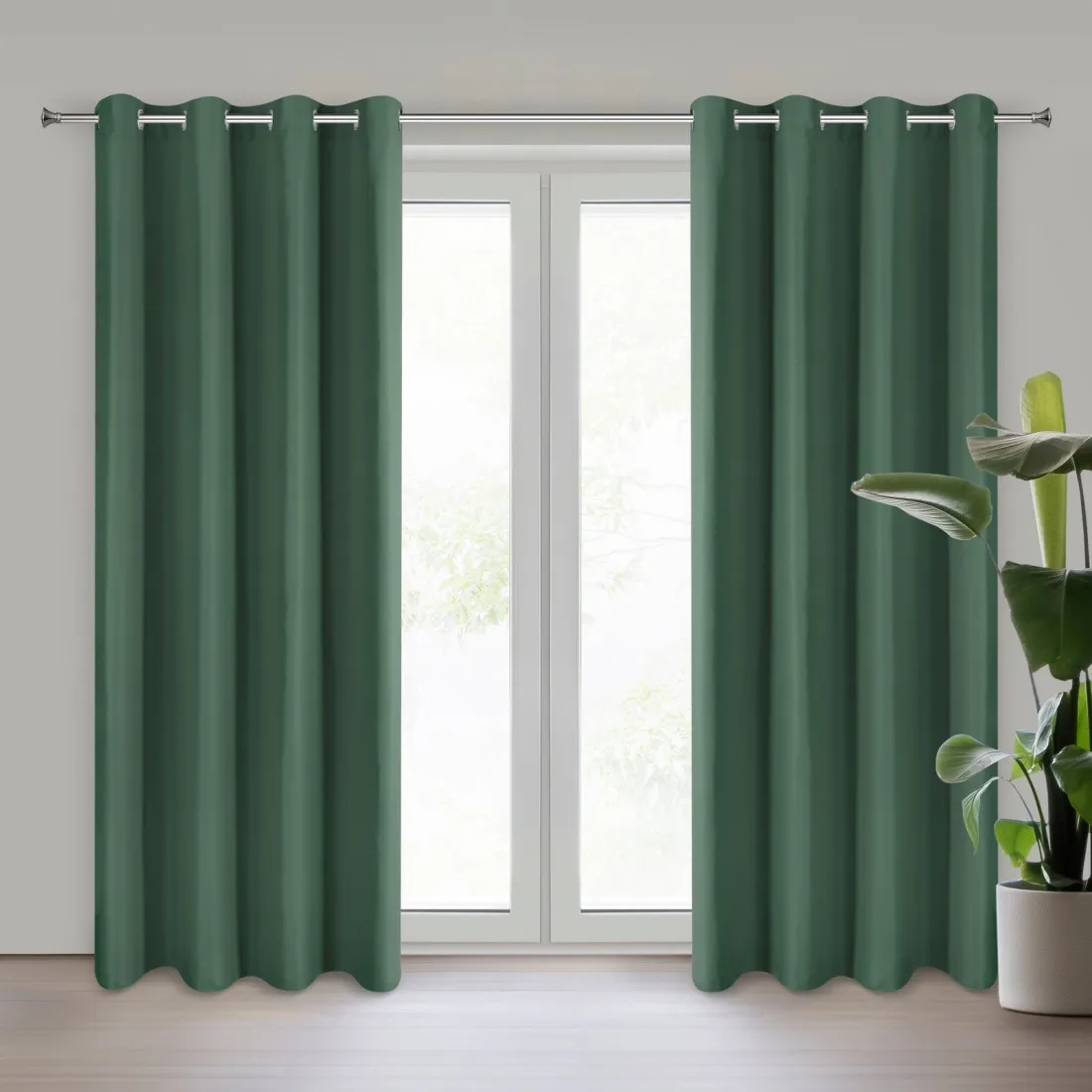 Záves Adari z hladkej matnej látky 140x250 cm - zelený, uchytenie dekoračné kolieska