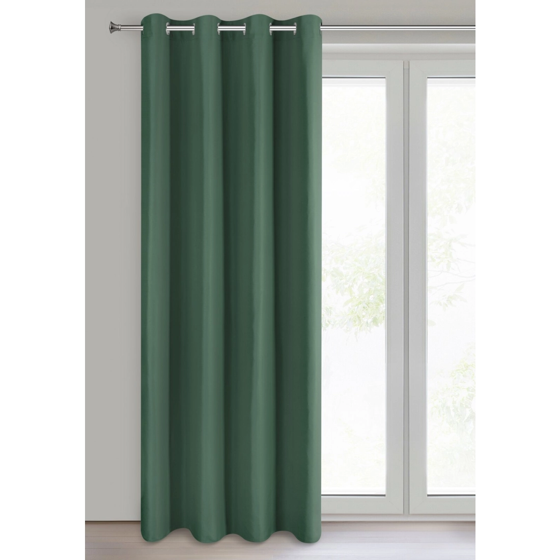 Záves Adari z hladkej matnej látky 140x250 cm - zelený, uchytenie dekoračné kolieska