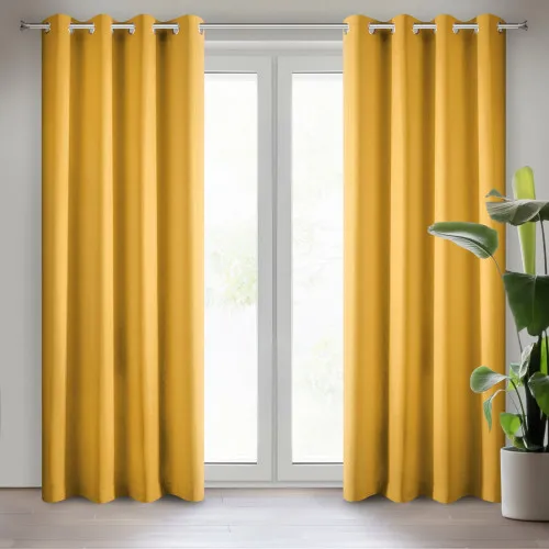 Záves Rita z hladkej látky 140x250 cm - horčicový, uchytenie dekoračné kolieska