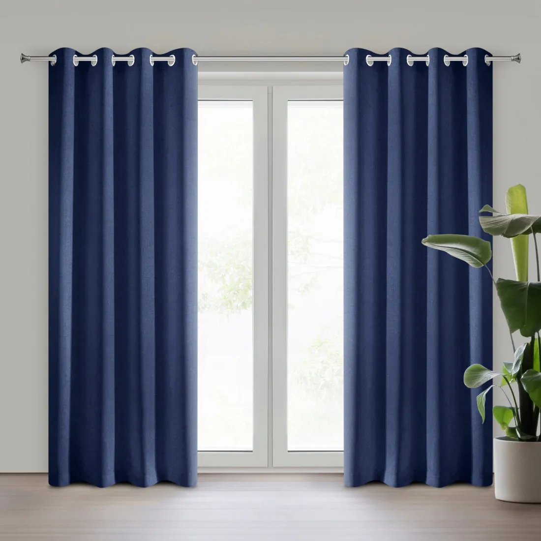Rita függöny sima szövetből 140 x 250 cm - tengerészkék, dekoratív karikás rögzítés