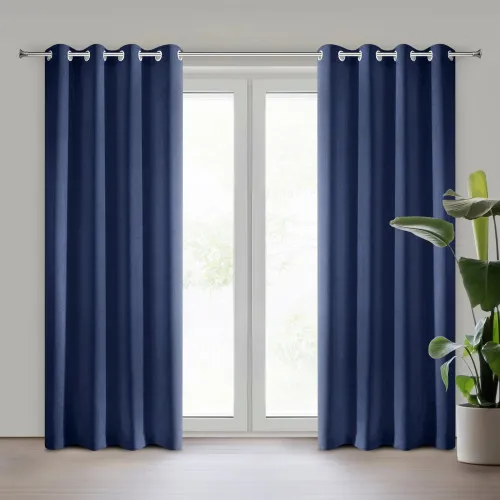 Záves Rita z hladkej látky 140x250 cm - námornícka modrá, uchytenie dekoračné kolieska