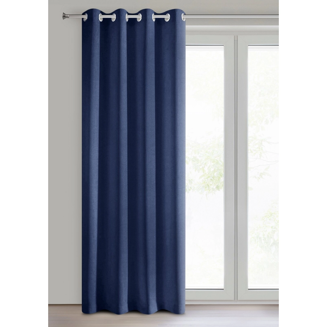 Rita függöny sima szövetből 140 x 250 cm - tengerészkék, dekoratív karikás rögzítés