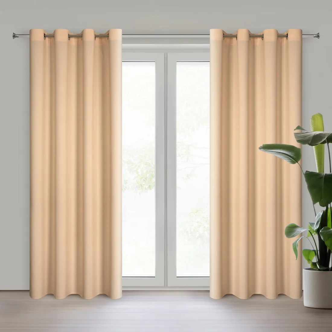 Rita függöny sima anyagból 140 x 250 cm - világos narancssárga, dekoratív karikás rögzítéssel