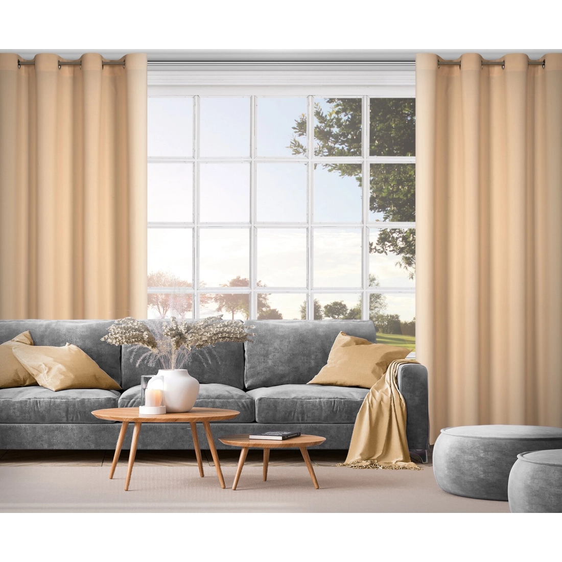 Rita függöny sima anyagból 140 x 250 cm - világos narancssárga, dekoratív karikás rögzítéssel