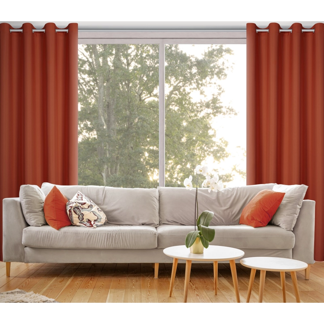 Rita függöny sima anyagból 140 x 250 cm - téglavörös, dekoratív karikás rögzítéssel