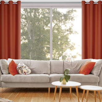 Záves Rita z hladkej látky 140x250 cm - tehlovo červený, uchytenie dekoračné kolieska