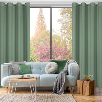 Záves Rita z hladkej látky 140x250 cm - tmavá mäta, uchytenie dekoračné kolieska