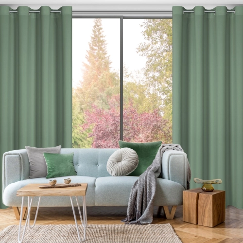 Záves Rita z hladkej látky 140x250 cm - tmavá mäta, uchytenie dekoračné kolieska