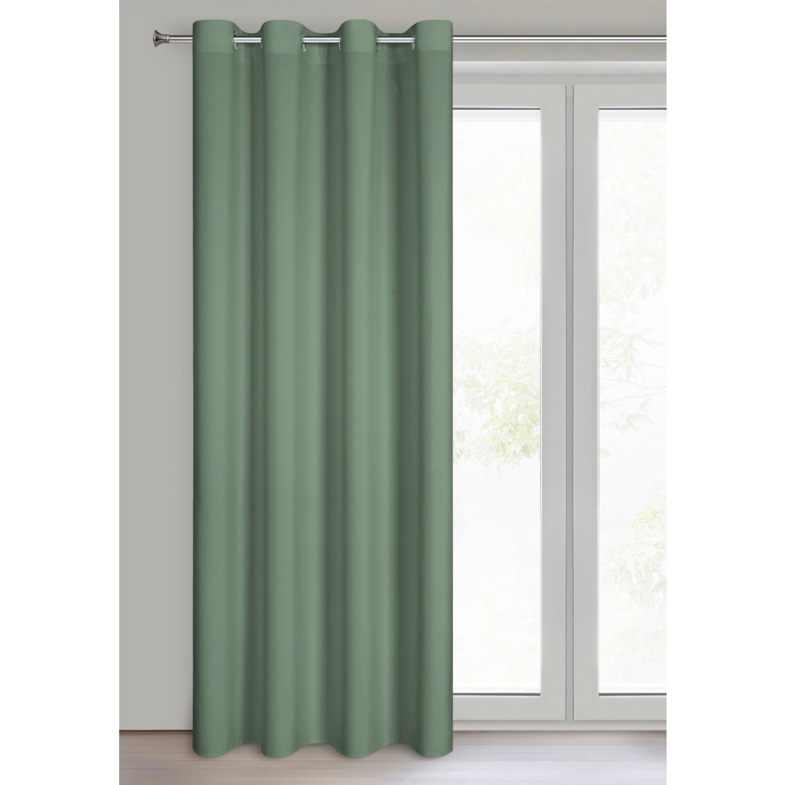 Rita függöny sima szövetből 140 x 250 cm - sötét mentazöld, dekoratív karikás rögzítés
