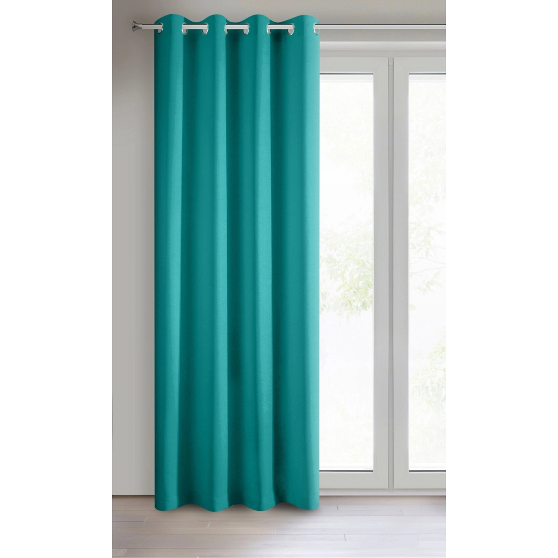Rita függöny sima anyagból 140 x 250 cm - türkiz, dekoratív karikás rögzítés