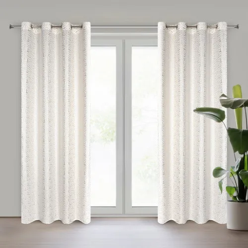 Záves s geometrickou potlačou 140x250 cm - biely - uchytenie dekoračné kolieska