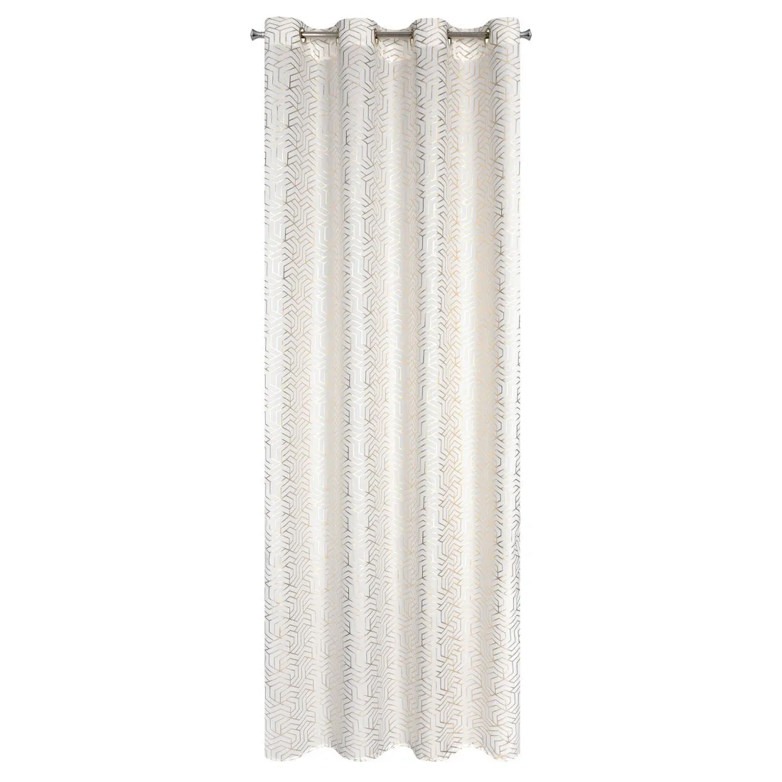 Geometrikus mintás függöny 140 x 250 cm - fehér - rögzítés: dekoratív karikák