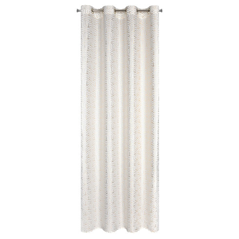 Záves s geometrickou potlačou 140x250 cm - biely - uchytenie dekoračné kolieska