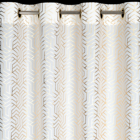 Záves s geometrickou potlačou 140x250 cm - biely - uchytenie dekoračné kolieska