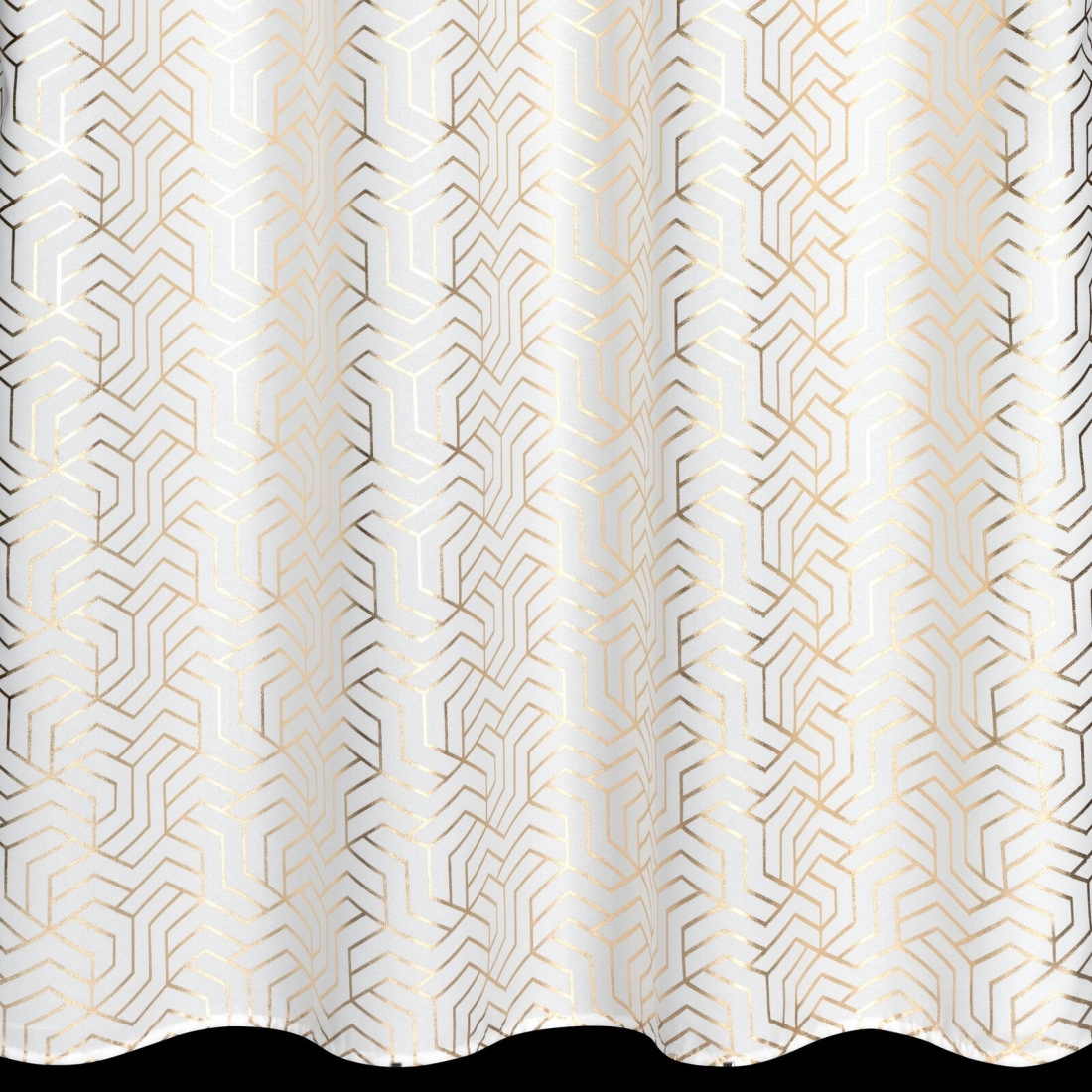 Geometrikus mintás függöny 140 x 250 cm - fehér - rögzítés: dekoratív karikák