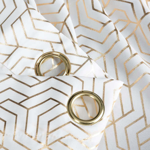 Záves s geometrickou potlačou 140x250 cm - biely - uchytenie dekoračné kolieska