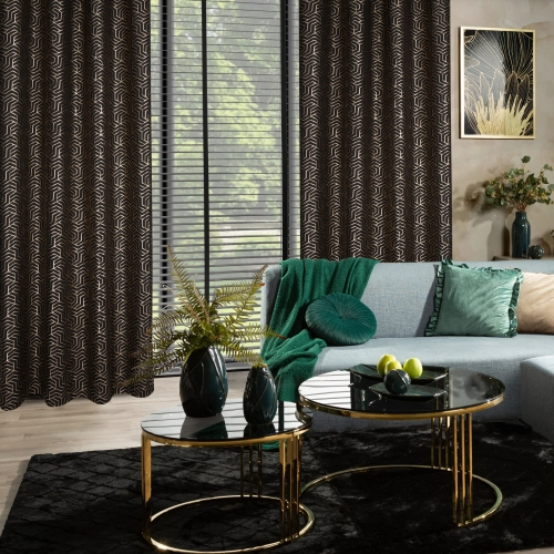 Záves s geometrickou potlačou 140x250 cm - čierny - uchytenie dekoračné kolieska