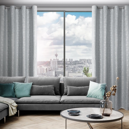 Závěs s geometrickým potiskem 140x250 cm - stříbrný - uchycení dekorativní kroužky