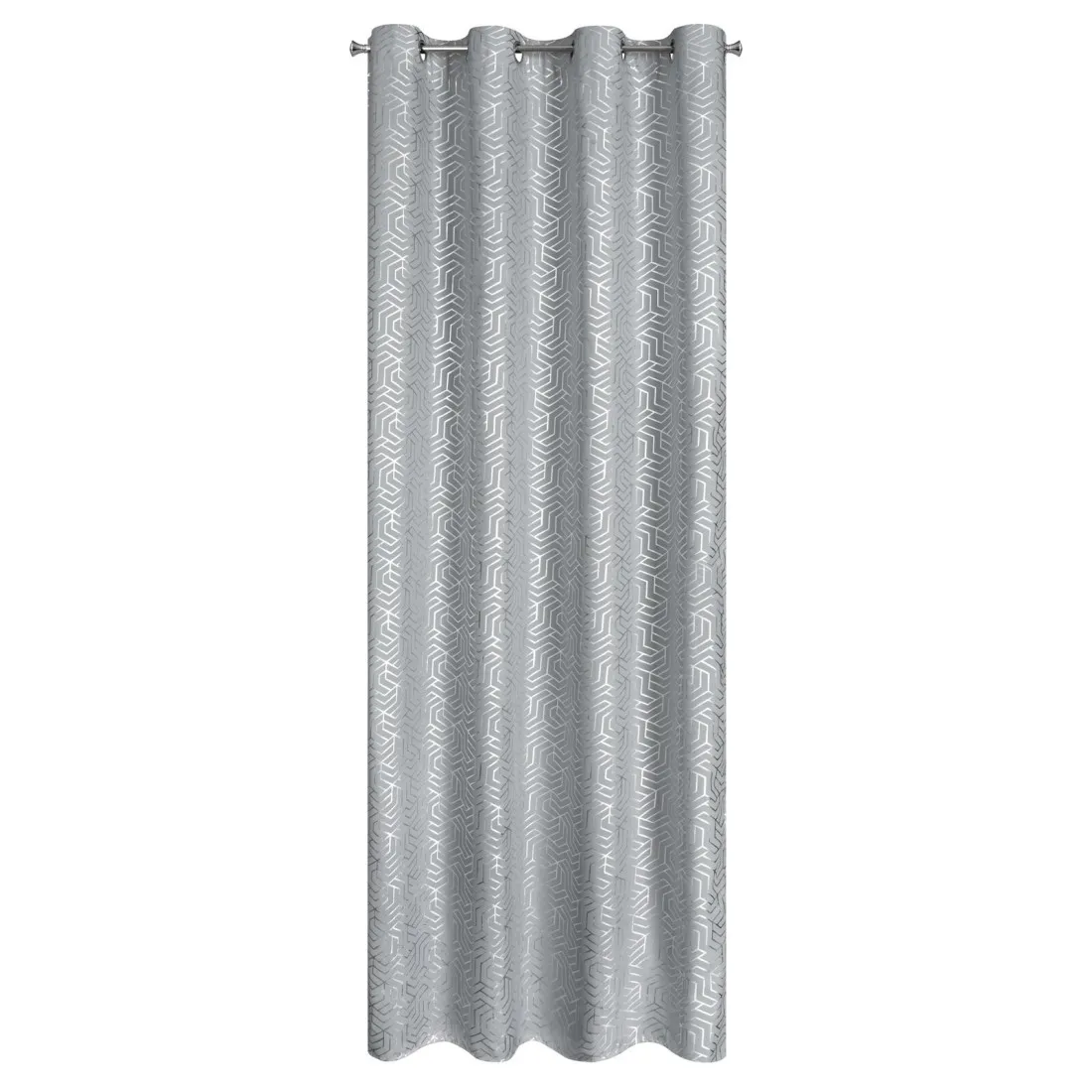 Geometriai mintás függöny 140 x 250 cm - ezüst - dekoratív karikás rögzítés