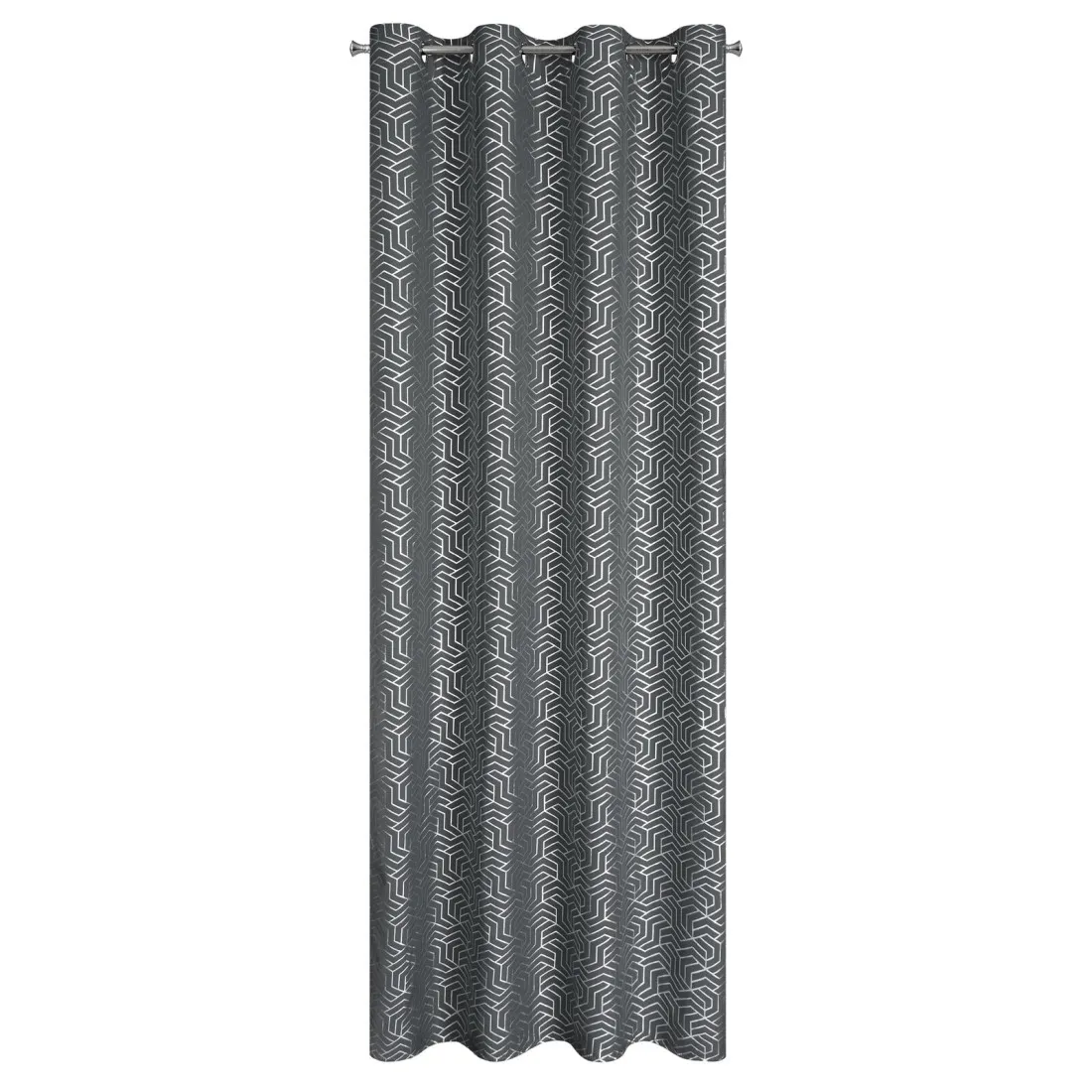 Geometrikus mintás függöny 140 x 250 cm - sötétezüst - dekoratív karikás rögzítés