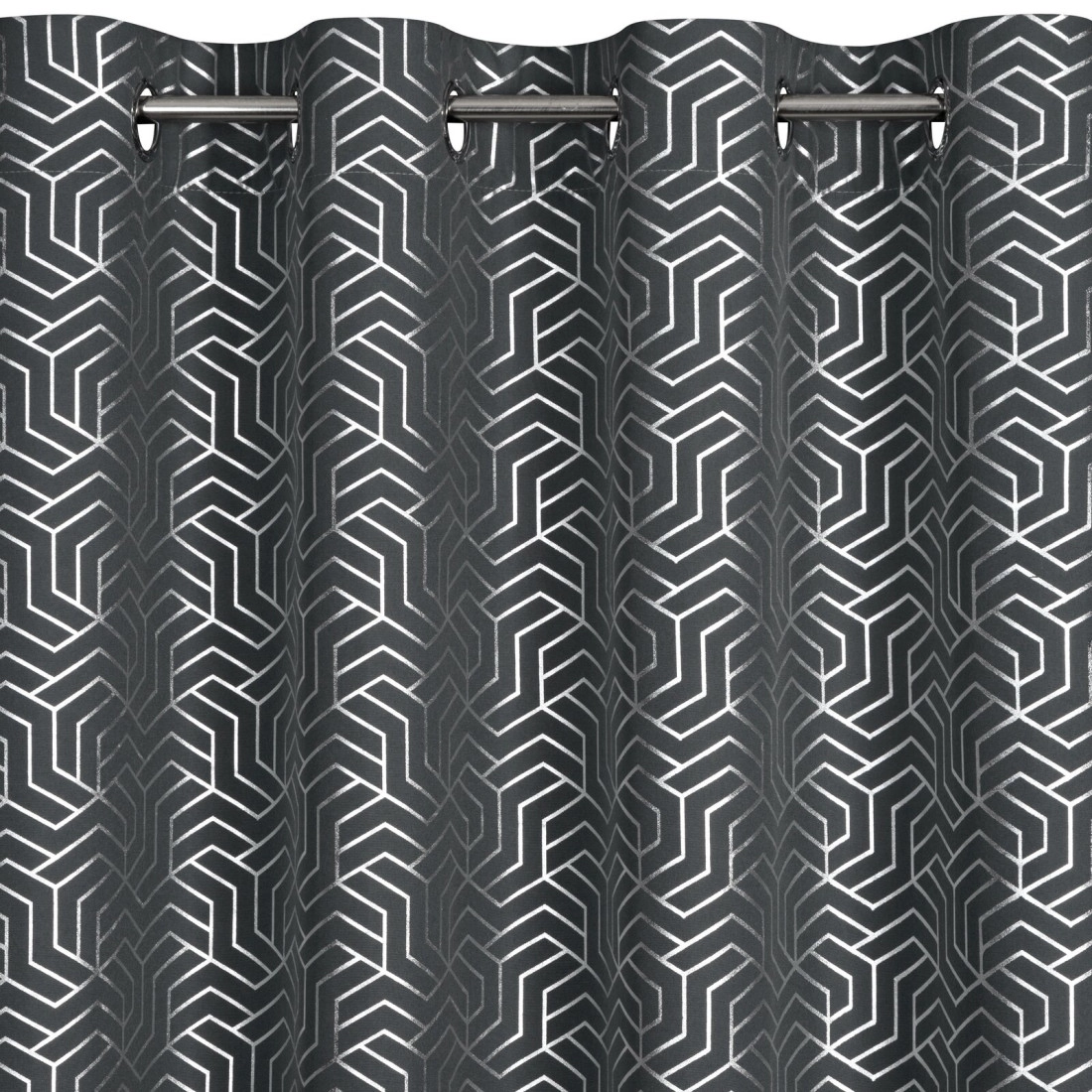 Geometrikus mintás függöny 140 x 250 cm - sötétezüst - dekoratív karikás rögzítés