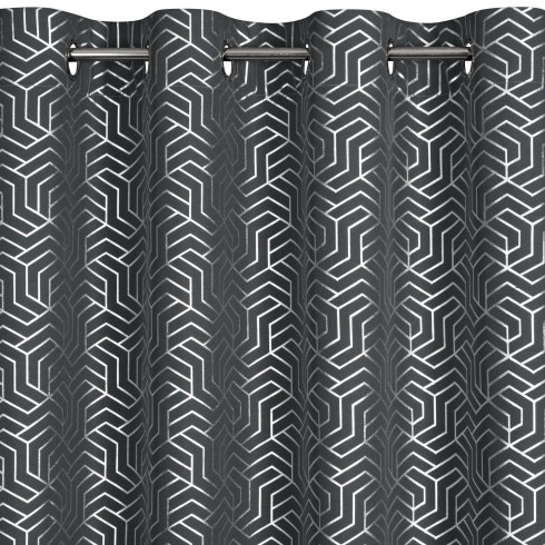 Záves s geometrickou potlačou 140x250 cm - tmavo strieborný - uchytenie dekoračné kolieska