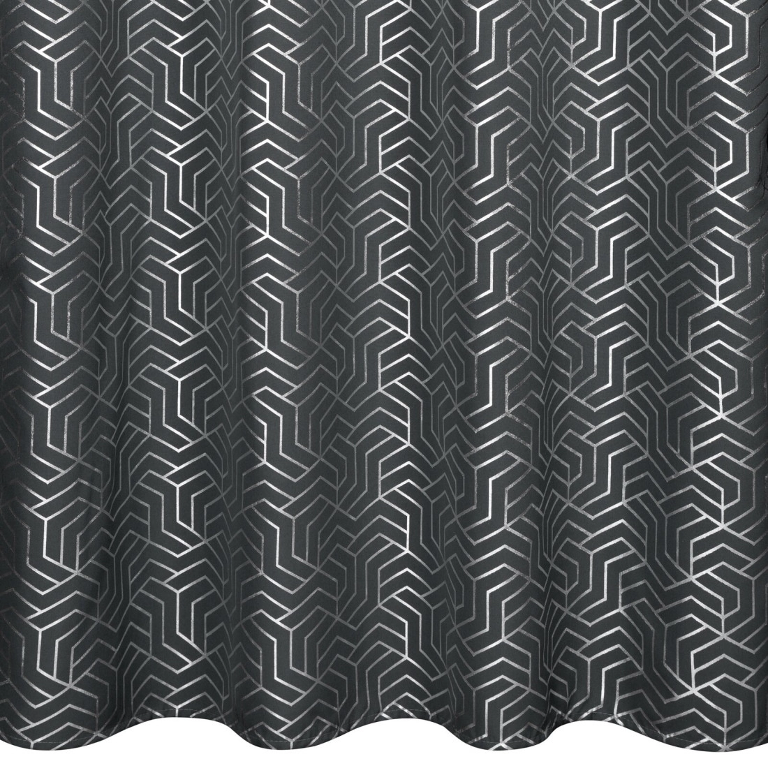 Geometrikus mintás függöny 140 x 250 cm - sötétezüst - dekoratív karikás rögzítés