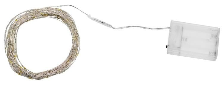 Dekoratívne LED osvetlenie 100 LED, 10 m - studená biela, na baterky